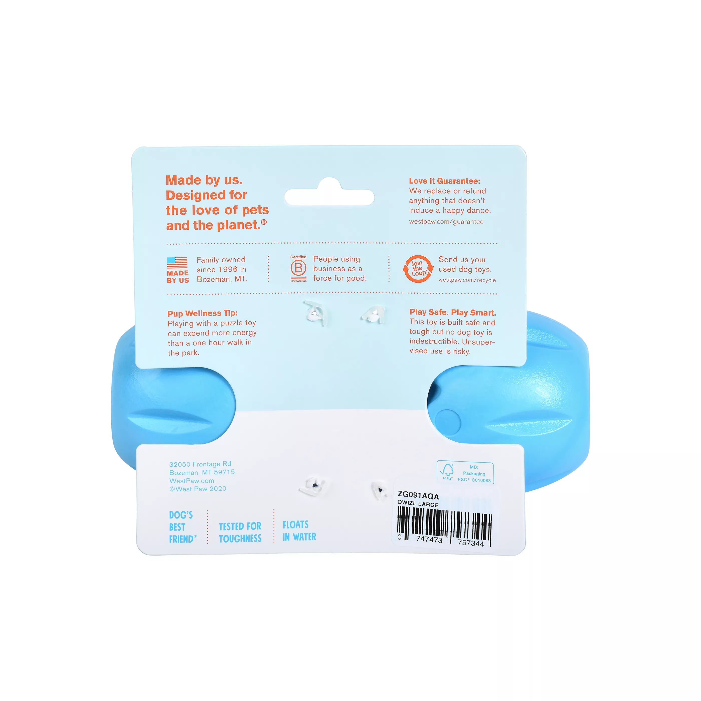 West Paw Qwizl Tough Treat Dispensing Dog Chew Toy, Aqua Blue