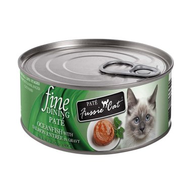Fussie Cat Fine Dining Pate Oceanfish with Salmon Entrée Wet Cat Food, 2.82-oz can, case of 24